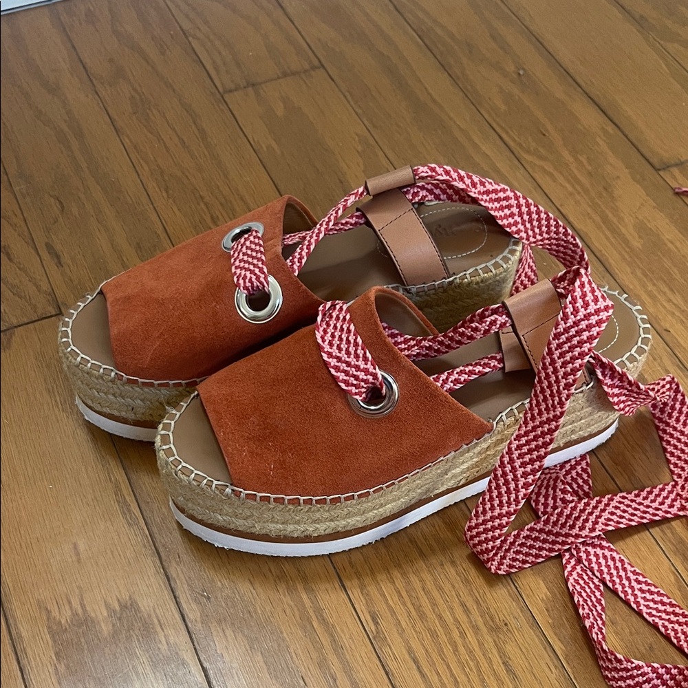 SeeByChloe Women's Espadrille Sandals - Red and Brown